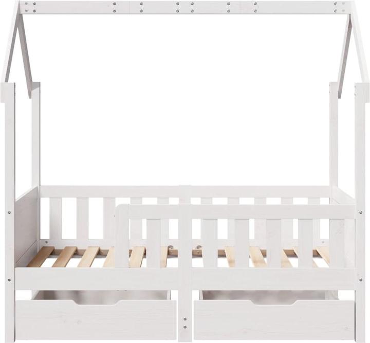 Produktbild vidaXL Kinderbett Hausbett Holzbett mit Schubladen 80x160cm Massivholz Kiefer (80 x 160 cm)