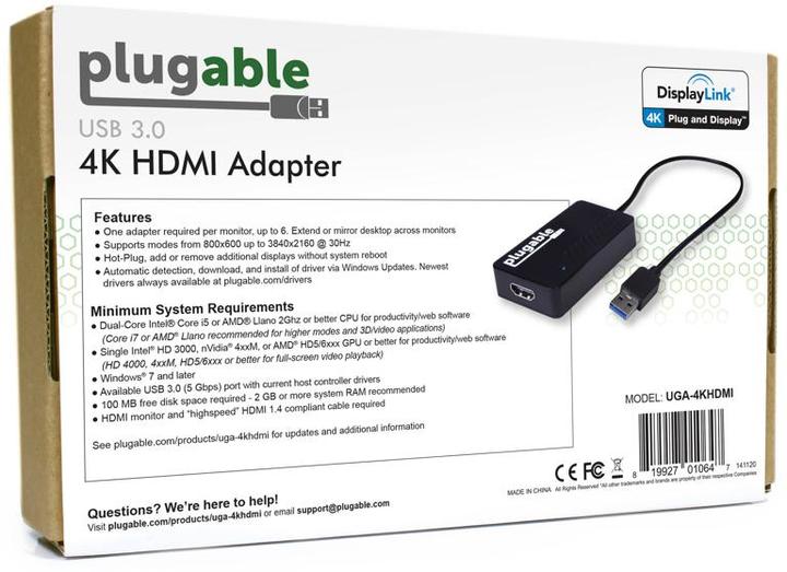 Produktbild Plugable USB 3.0 - HDMI 4K Adapter (USB-A)