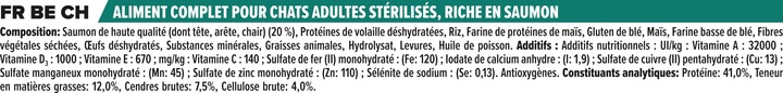 Nährwerte und Zutaten Pro Plan Sterilised (Adult, 1 Stk., 10000 g)