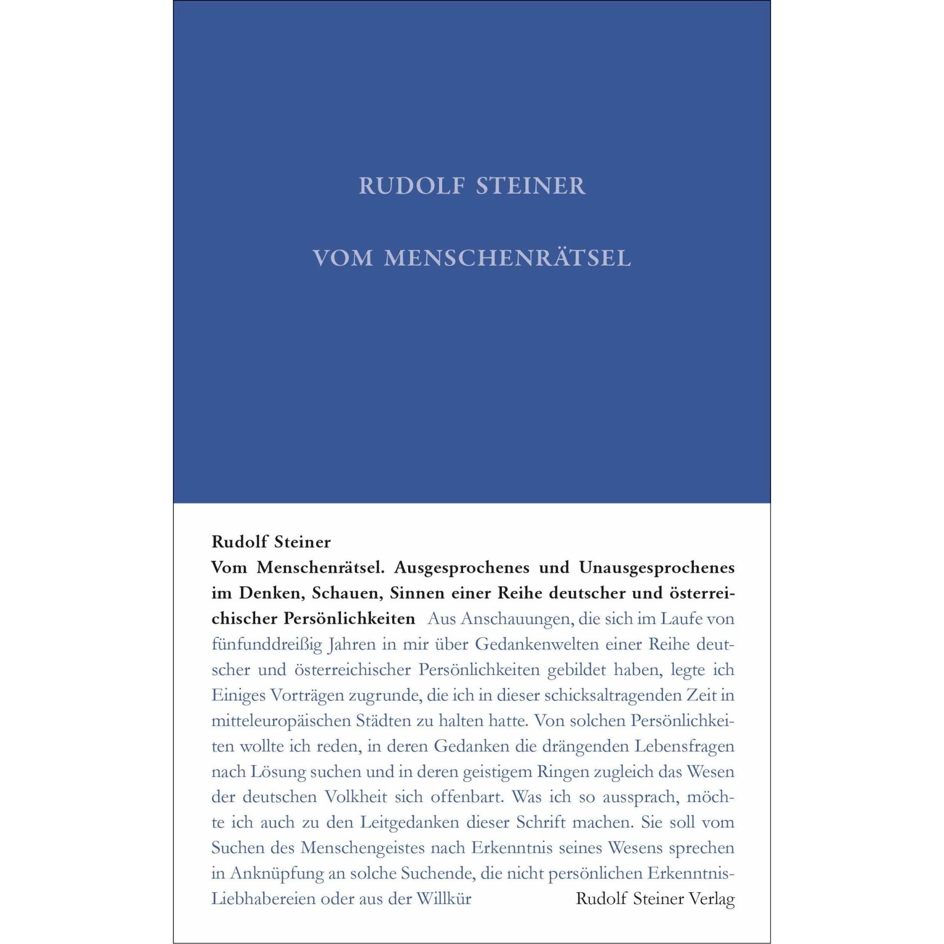 Vom Menschenrätsel, Fachbücher von Rudolf Steiner, Rudolf Steiner Nachlassverwaltung
