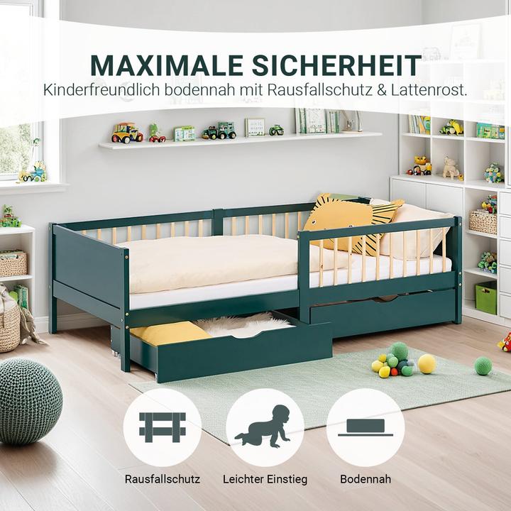 Image du produit Homestyle4u Kinderbett mit 2 Bettkästen & Lattenrost (90 x 200 cm)
