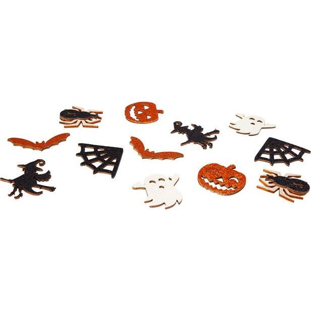 MICA Living Streudeko - Halloween - aus Holz - 12 Stück - schwarz/orange/weiss