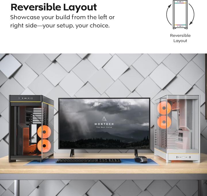 Produktbild Montech HS02 PRO, ATX Mid-Tower PC-Gehäuse, Gaming-PC, High-Airflow, reversibles Layout, stabile geb (ATX, mATX, Mini-ITX)