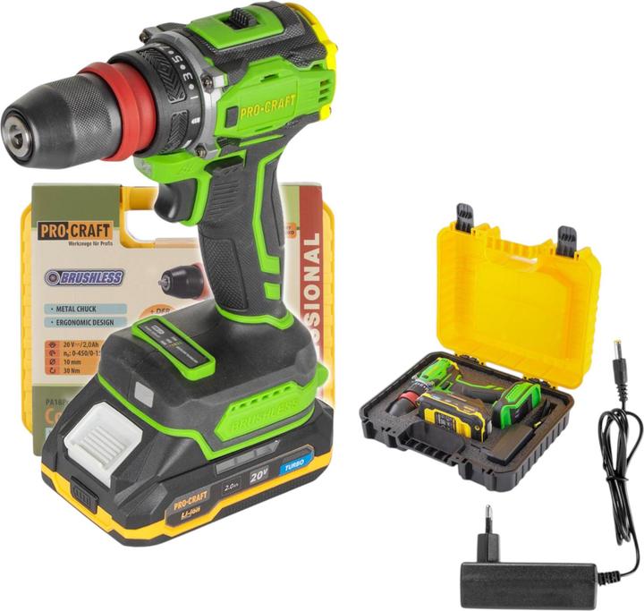 Immagine prodotto Procraft PA18PRO DFR-1B-C Trapano avvitatore a batteria 20 V 30 Nm brushless + 1x batteria ricaricabile 2,0 (Batteria)
