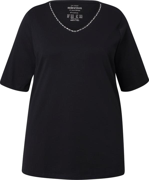 Immagine prodotto Ulla Popken T-shirt dal taglio svasato in cotone Pima con scollo a V e mezze maniche (54)