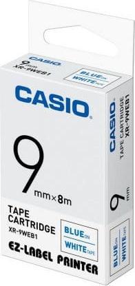 Casio Ruban pour Label Printer, largeur 9 mm, longueur 8 m bleu sur blanc (XR-9WEB) (0.90 cm, Bleu)