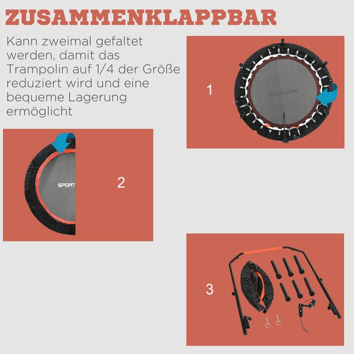 Actual product image Swisshandel24 Mini trampoline, with height-adjustable handle, LCD monitor, steel, black+red, Ø102x99-123cm (102 cm)