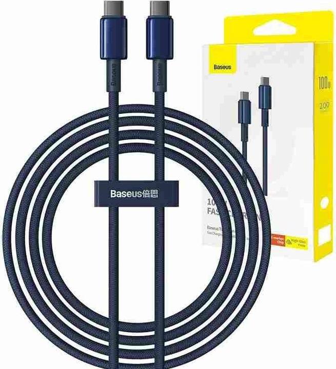 Actual product image Baseus Cable USB-C to USB-C Tungsten Gold, 100W, 2m (blue) (2 m, USB 2.0, 100 W)