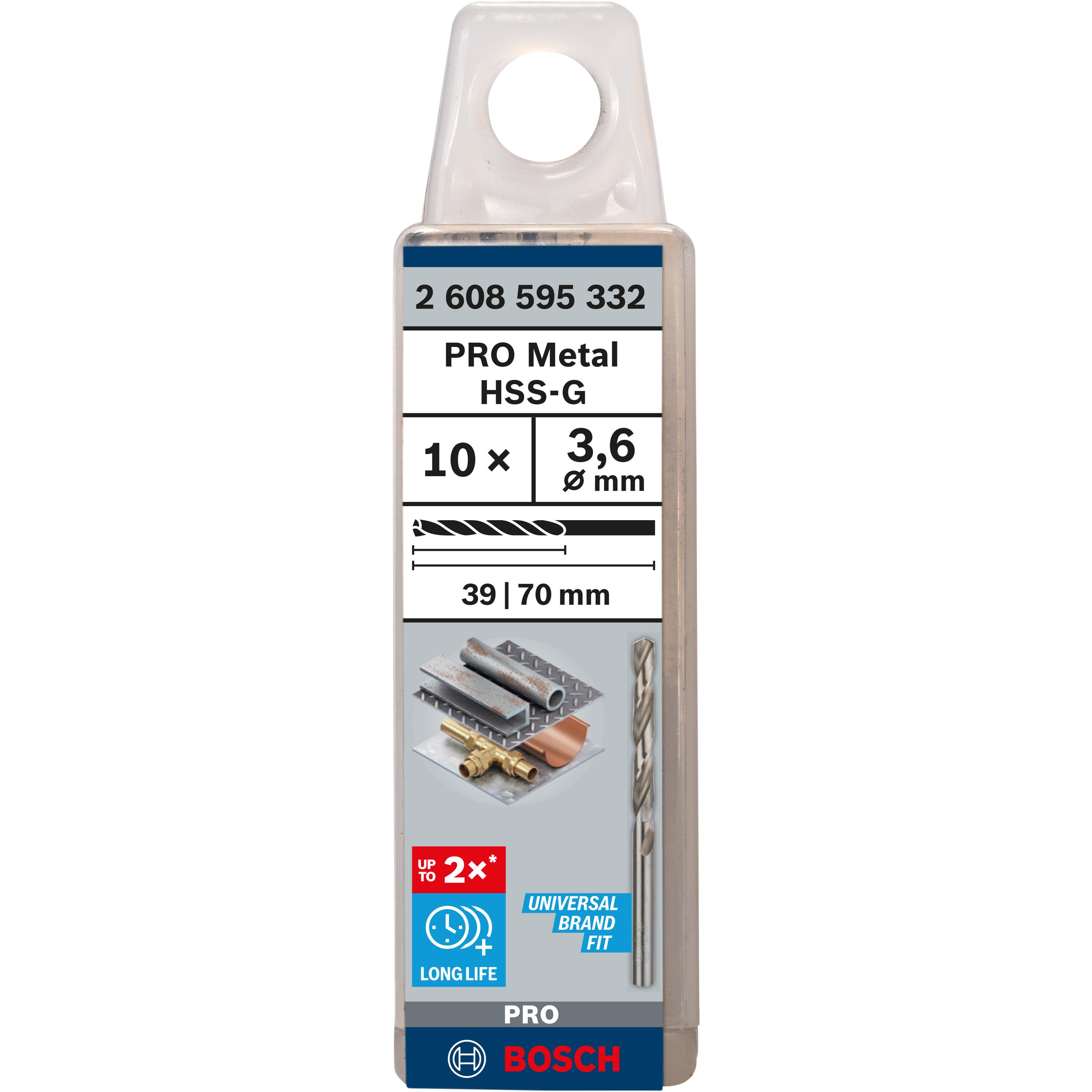 Thumbnail - Bosch Professional Zubehör, Bohrereinsatz, PRO Metal HSS-G Spiralbohrer, 3,6 x 39 x 70 mm (3.6 mm)