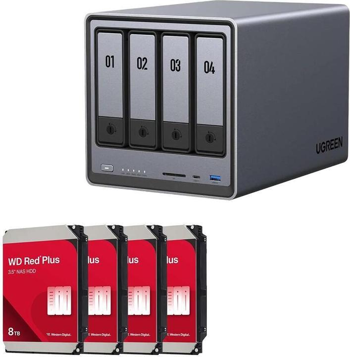 Ugreen DXP4800 NAS-Server Leergehäuse + 4x WD Red® Plus NAS Festplatte - 8 TB (4 x 8 To, WD Red Plus)