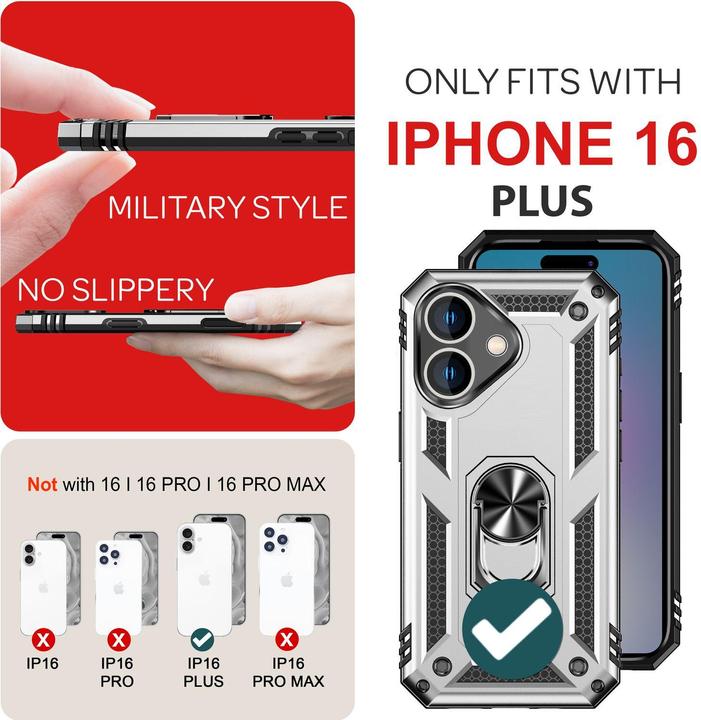 Immagine prodotto Nalia Coperchio ad anello antiurto in stile militare (Apple iPhone 16 Plus)