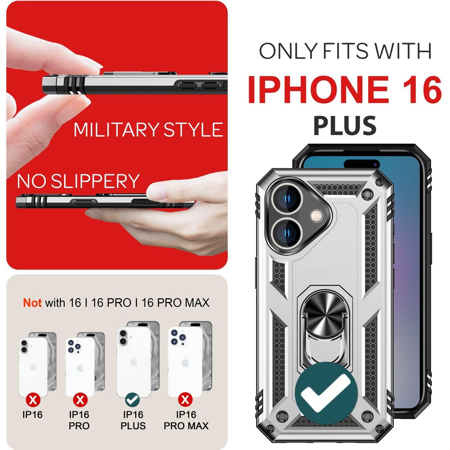 Thumbnail - Nalia Stossfeste Military-Style Ring Hülle (Apple iPhone 16 Plus), Smartphone Hülle, Silber