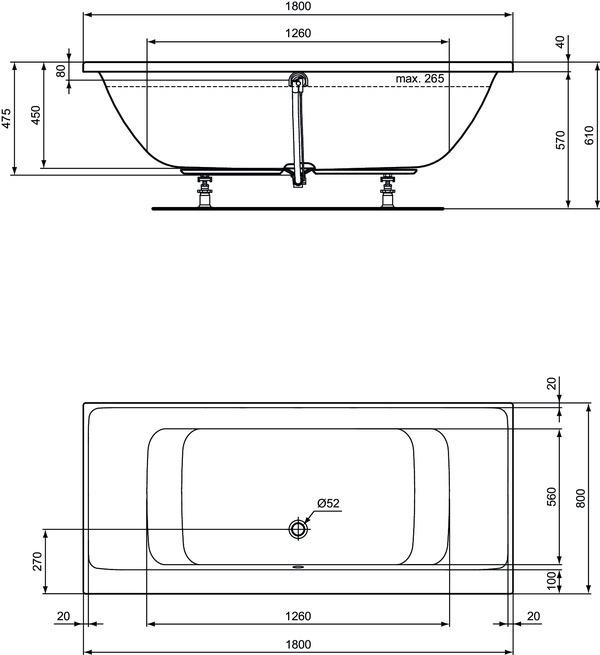 Produktbild Ideal Standard Doppelbadewanne Rechteckbadewanne Connect Air 80 x 180 cm alpinweiss glatt E106701 (230 l, 180 cm, 80 cm)