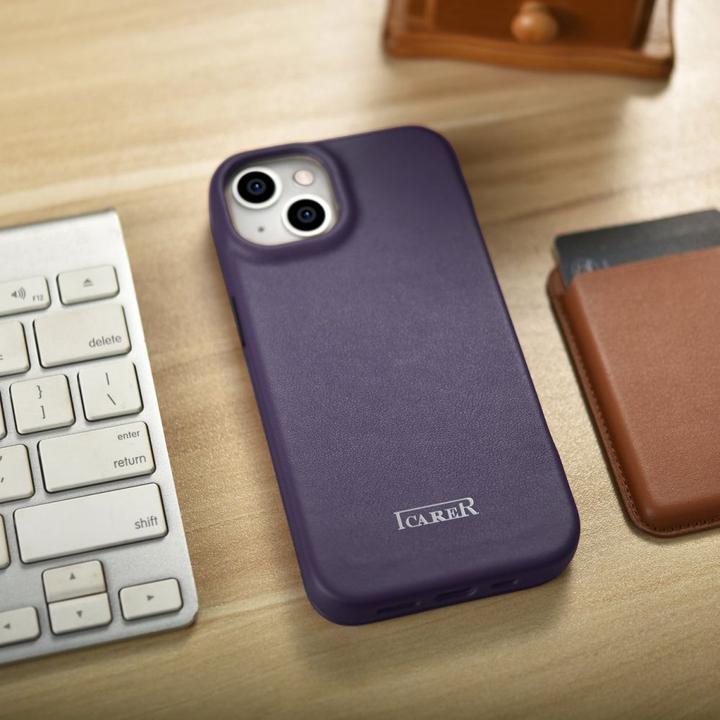 Actual product image iCarer CE premium leather folio case iPhone 14 Plus Magnetic flip leather folio case MagSafe dark pu (Apple iPhone 14 Plus)