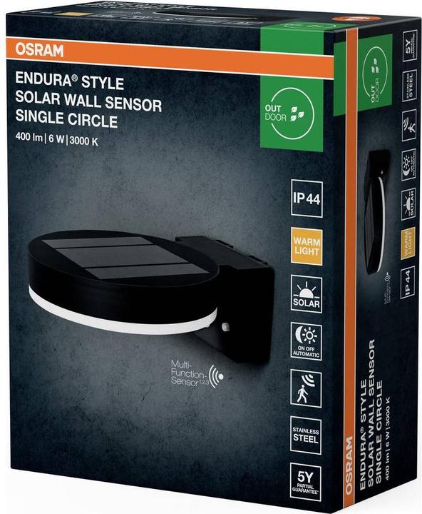 Produktbild Osram ENDURA® STYLE SOLAR SINGLE CIRCLE Wall Sensor Single Circle 6W Black (400 lm, IP44)