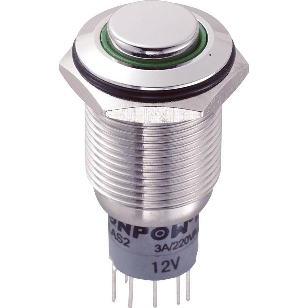 Tru Components 701795 LAS2GQH-22E/G/12V/S/P Vandalismusgeschützter Drucktaster 2, Taster + Schalter, Silber