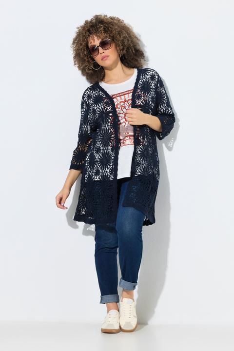 Produktbild Ulla Popken Strickjacke, Blüten, Wellenkanten, V-Ausschnitt, Langarm (62)