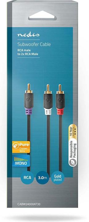Image du produit Nedis Câble subwoofer RCA mâle 2X RCA mâle plaqué or 3.00 m Round 4.0 mm Anthracite Box (3 m)