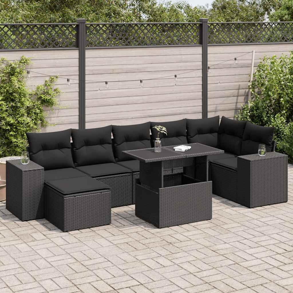Thumbnail - VidaXL, Gartenlounge, 8-tlg. Garten-Sofagarnitur mit Kissen Schwarz Poly Rattan