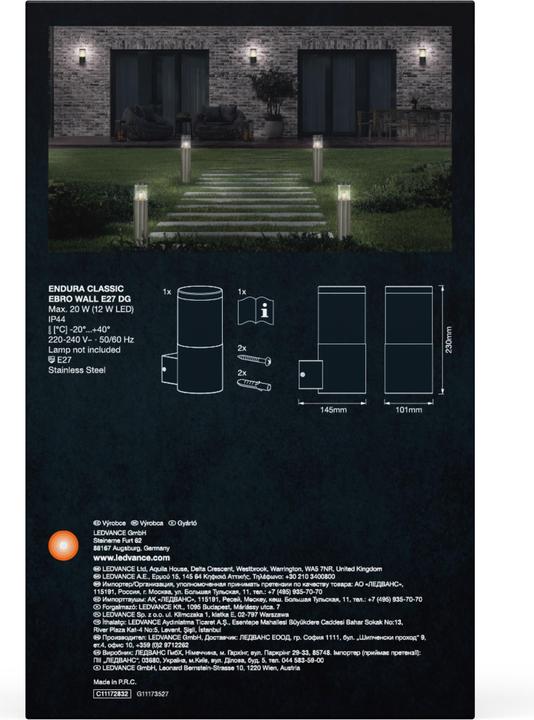 Image du produit Ledvance Endura Classic Ebro Wall E27 Gris foncé (E27, IP44)