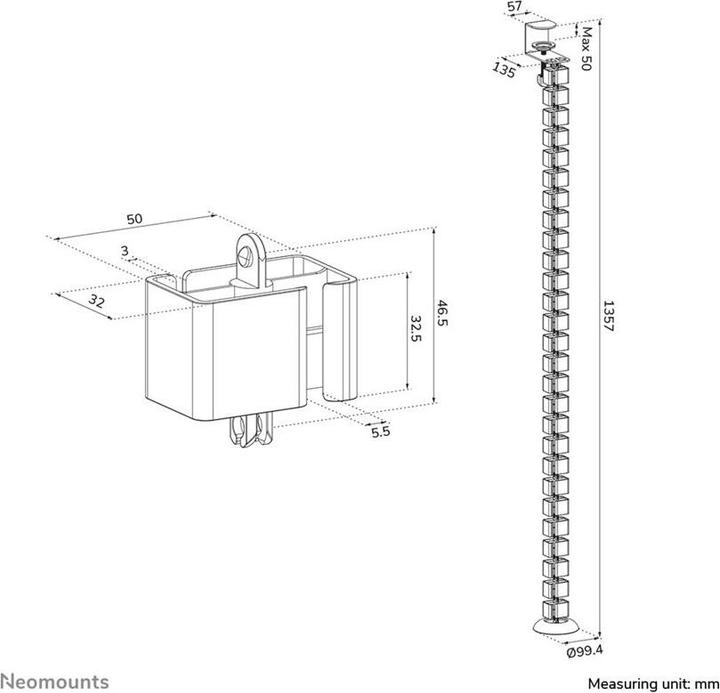 Produktbild Neomounts Kabelkanal flexibel schwarz/Klemmbefestigung (Kabelkanal, 135.70 cm)