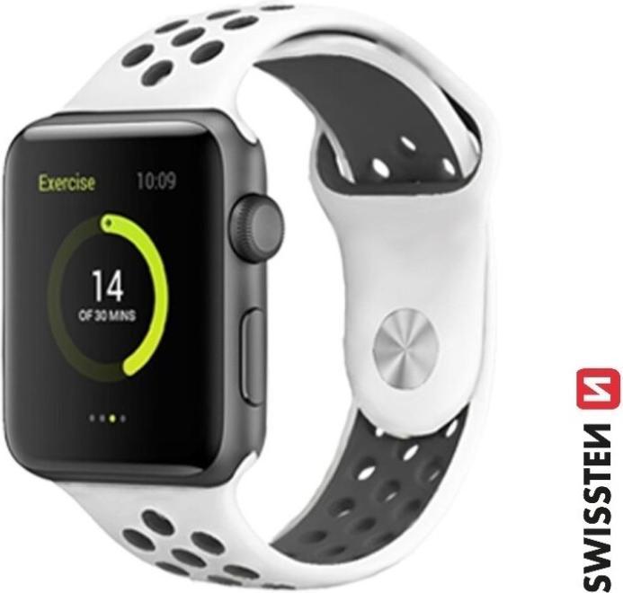 Swissten Silicone Band for Apple Watch - Sport 42/44/45/49 mm Platinum/Black (49 mm, Silicone)