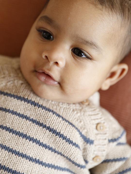 Image du produit Vertbaudet Baby-Set aus Strick: Streifenpullover, Hose & Socken (62)