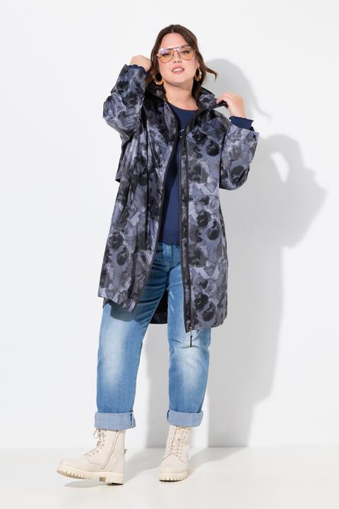 Actual product image Ulla Popken HYPRAR Abstract Print Longline Rain Jacket (42, 44, 46, 48)
