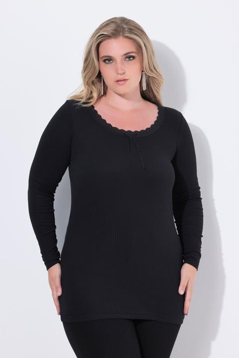 Immagine prodotto Miamoda Maglia a costine dal taglio aderente con ampio scollo con pizzo (44)