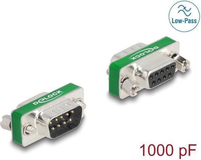 Actual product image Delock HF/EMI interference suppression filter D-Sub 9 pin plug to socket with