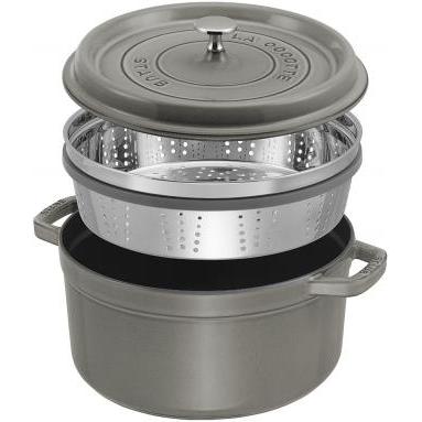 Thumbnail - Staub Cocotte mit Dämpfeinsatz, Pfanne + Kochtopf, Grau