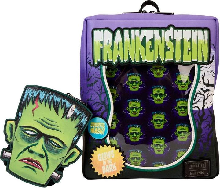 Actual product image Loungefly Universal Monsters by mini backpack Frankenstein Neon Mask