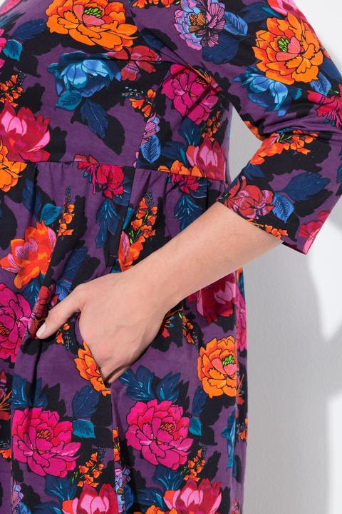 Actual product image Ulla Popken Vibrant Floral Empire Knit A-Line Pocket Dress (46, 48)