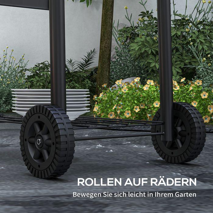 Immagine prodotto Swisshandel24 Carrello per barbecue a carbonella con coperchio, ripiani, ruote, termometro, camino, acciaio inox (21 cm)