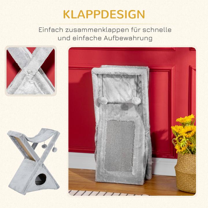 Image du produit PawHut Tour pour chats avec grotte et hamac (65 cm, Gris)