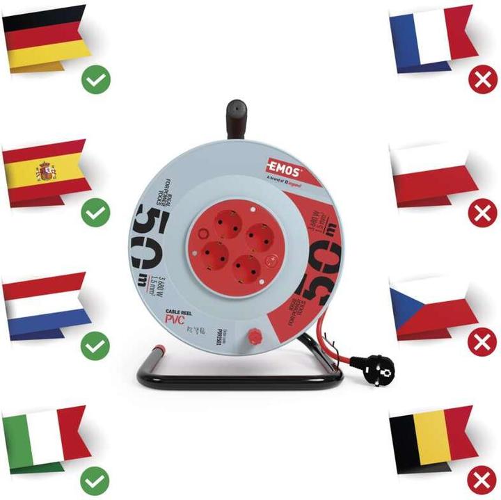 Produktbild Emos Kabeltrommel IP20 1,5mm Schuko 50 m (50 m, 1.50 mm²)