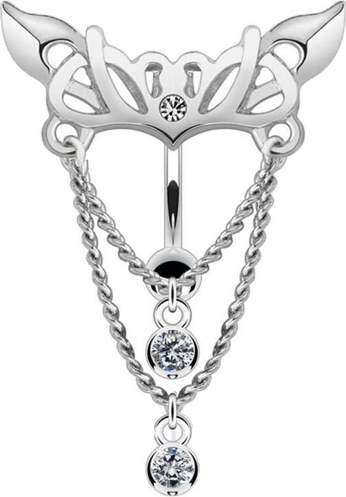 Produktbild Star Piercing Banane silber mit Kugel Kronleuchter Kette mit Kristall silber (Messing, Chirurgenstahl 316L)