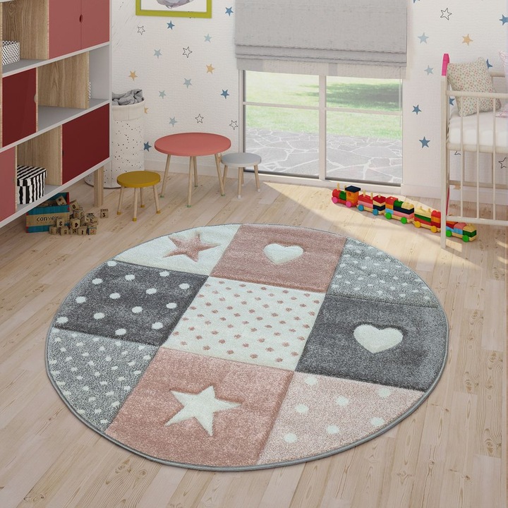 Produktbild Paco Home Teppich Kinderzimmer Herz Krone Punkte Rutschfest Lila (240 x 340 cm)