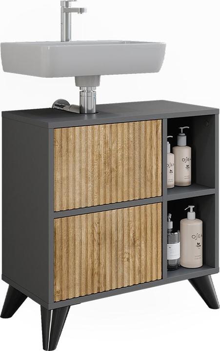 Produktbild Vicco Waschbeckenunterschrank Leano, Anthrazit/Bergeiche, 60 x 62 cm mit 2 Schubladen