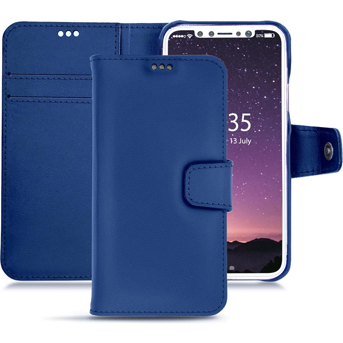 Noreve Lederschutzhülle Wallet (Apple iPhone XS), Smartphone Hülle, Blau
