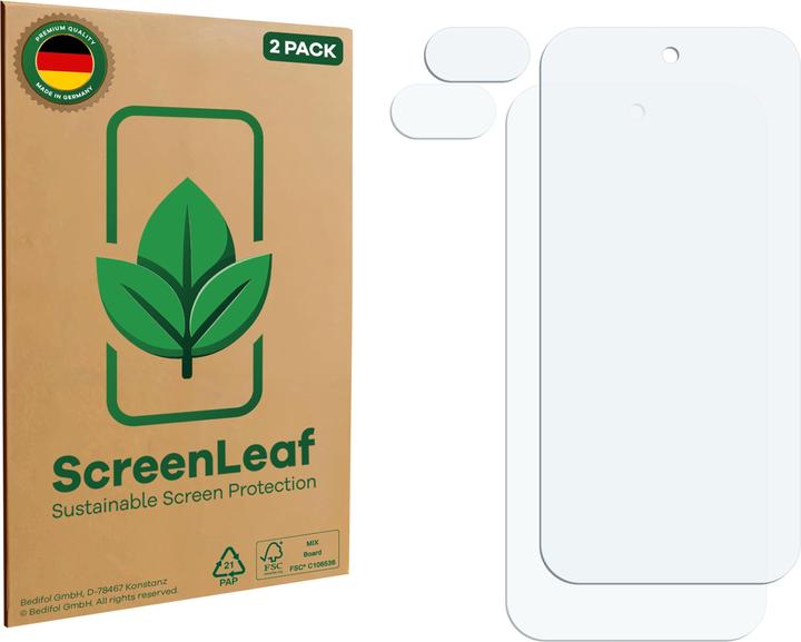 Produktbild ScreenLeaf Schutzfolie nachhaltiger Displayschutz Display Schutz Folie Klar Transparent (2 Stück, Google Pixel 9a)