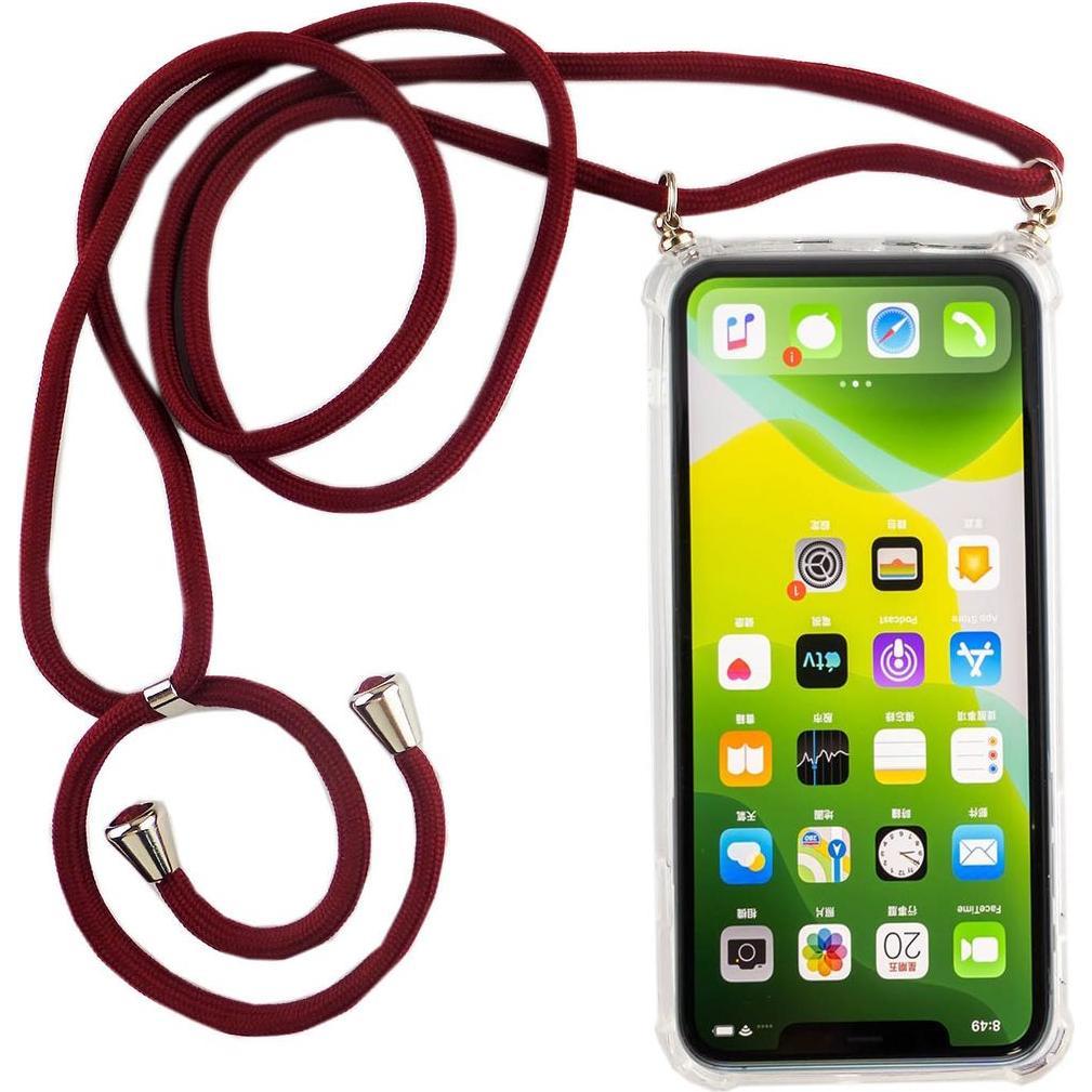 König Design Apple iPhone 11 Handykette Hülle mit Band Case zum umhängen mit Kordel Etui Rot, Handykette, Transparent