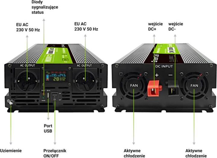 Actual product image GreenCell Przetwornica LCD /6000W Czysty sinus z wywietlaczem