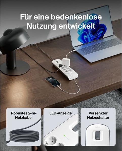Produktbild Belkin Steckdosenleiste 8-fach 2 Meter Netzkabel BSV804vf2M-V2 (8x, CEE 7/3, 2 m)