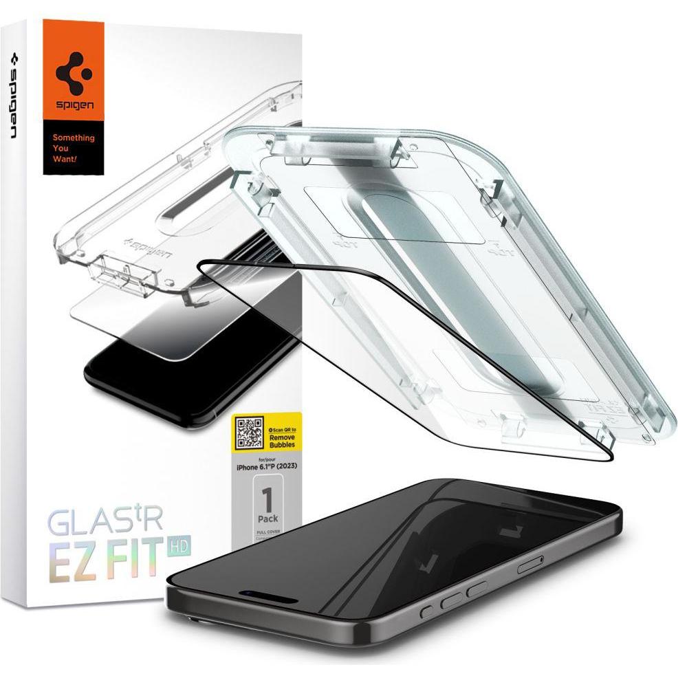 Spigen GEHÄRTETES GLAS GLAS.TR „EZ FIT“ FC IPHONE 15 PRO SCHWARZ (1 Stück, Apple iPhone 15 Pro), Smartphone Schutzfolie,...
