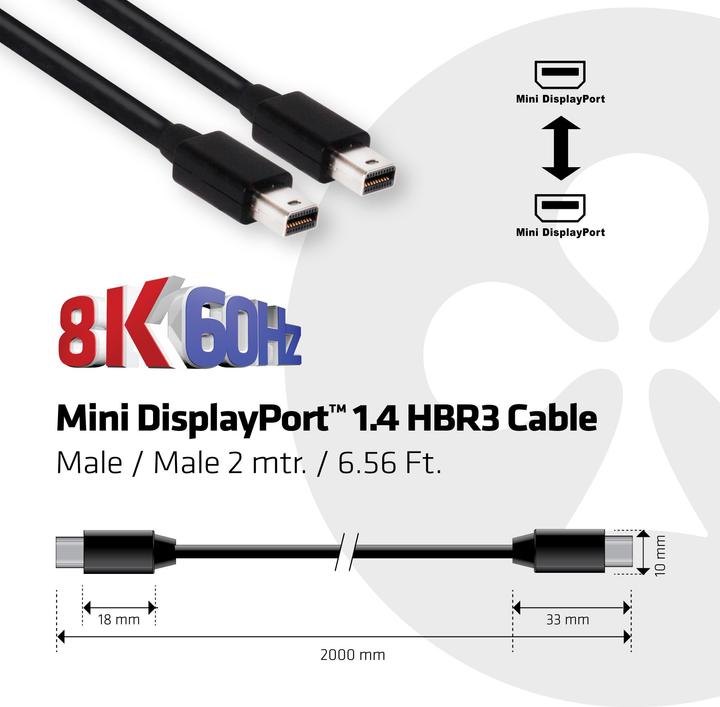 Actual product image Club 3D Mini DisplayPort — Mini DisplayPort (2 m, DisplayPort, 1.4)