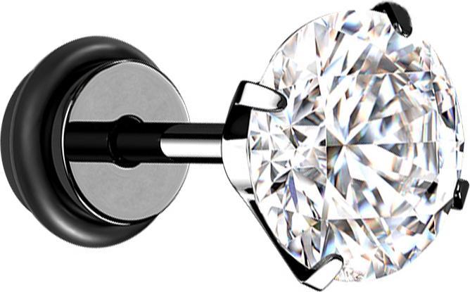 Image du produit Star Piercing Fake Plug noir cristal argenté avec joint torique (sans laiton, Acier chirurgical 316L)