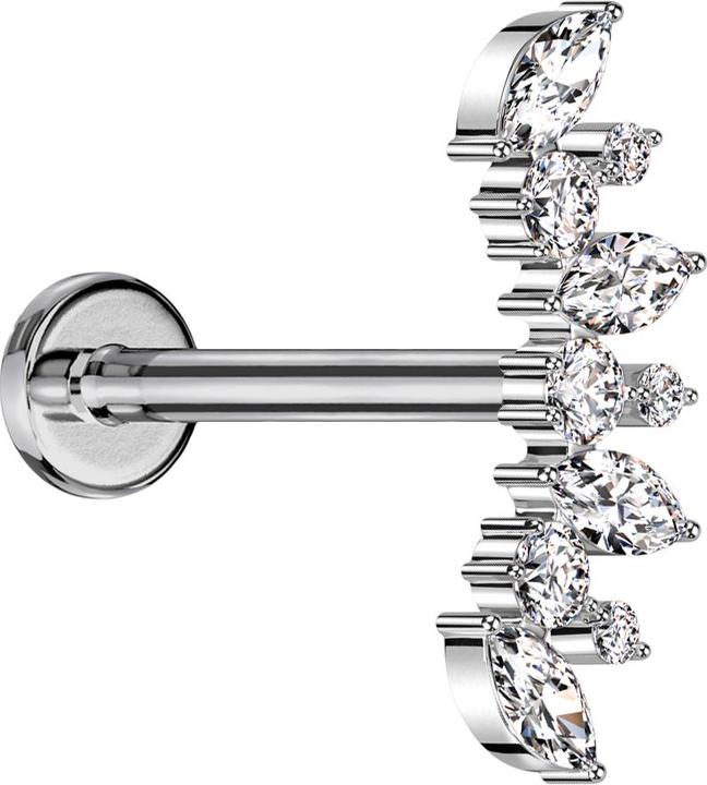 Actual product image Star Piercing Micro Labret internal thread silver compartments silver four ovals and six round crystals silver (without brass, Titanium G23)