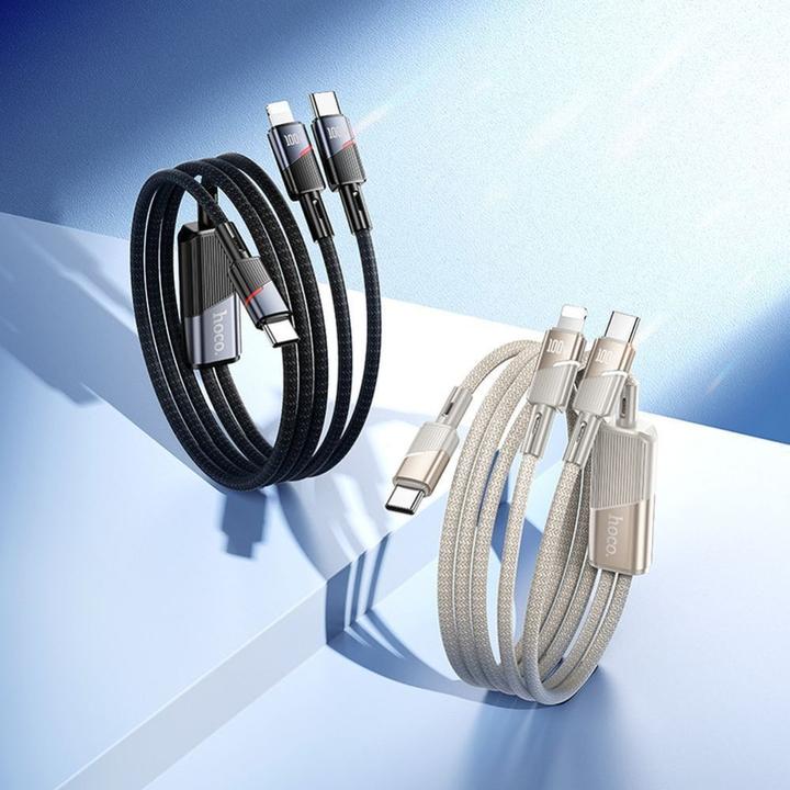 Actual product image Hoco Cable Cable 2in1 USB C to USB C + Lightning 5A 100W 1,2 m U139 black (1.20 m, 100 W)
