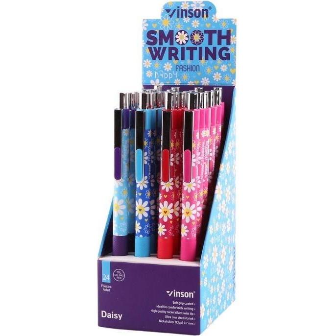 Easy, Penne, Automatischer Kugelschreiber. Fashion Daisy blau (24Stk) (Blu, 24 x)